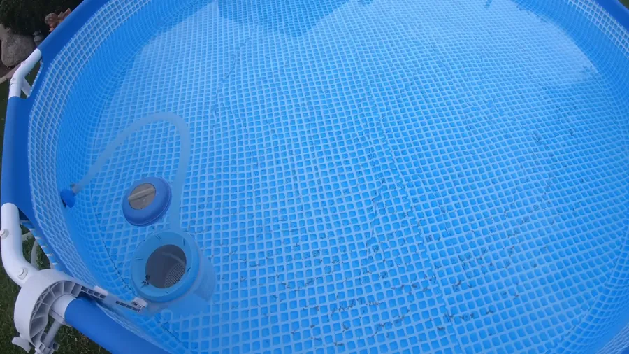 Above ground pool fitting and liner leak test in a Tyler TX backyard